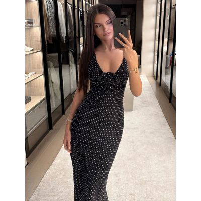 Floral - Print V - Neck Patchwork Long Split Dress 02