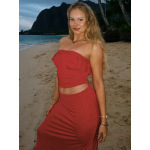 Tied - up Cami Solid - color Long Slim Beach Dress Set 
