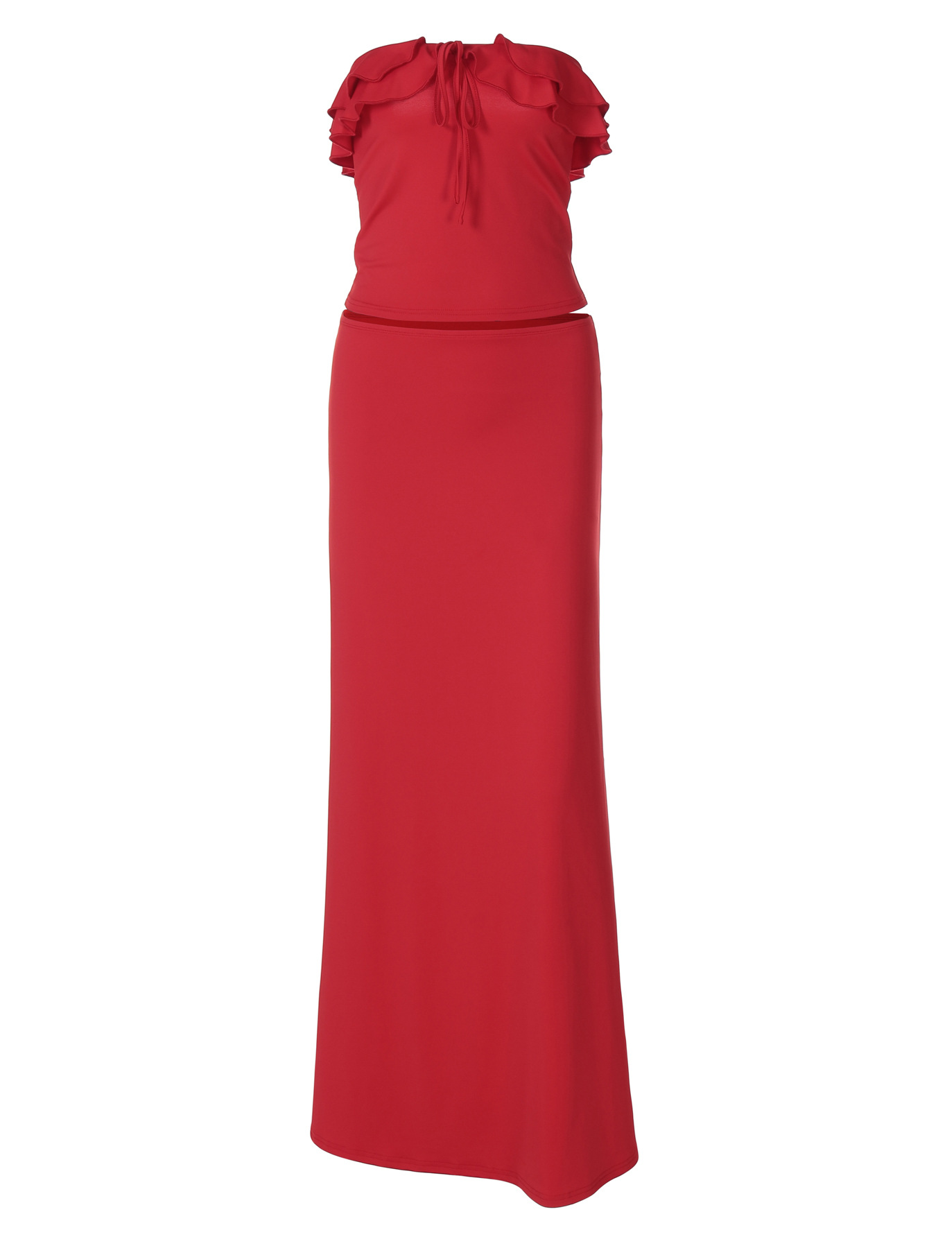 Tied - up Cami Solid - color Long Slim Beach Dress Set 