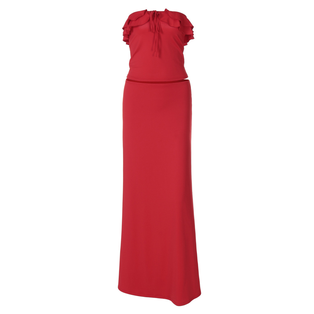 Tied - up Cami Solid - color Long Slim Beach Dress Set 