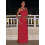Tied - up Cami Solid - color Long Slim Beach Dress Set 