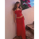 Tied - up Cami Solid - color Long Slim Beach Dress Set 