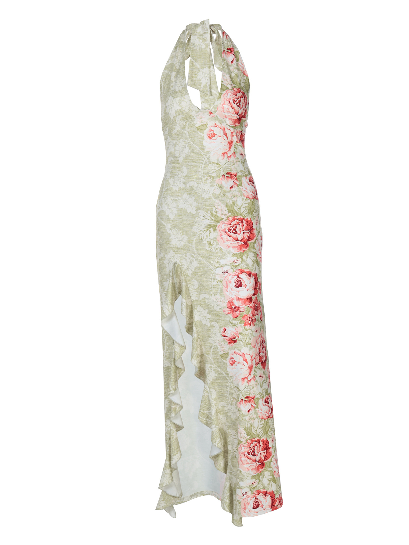 Off Shoulder Ruched Wave Hem Maxi Dress