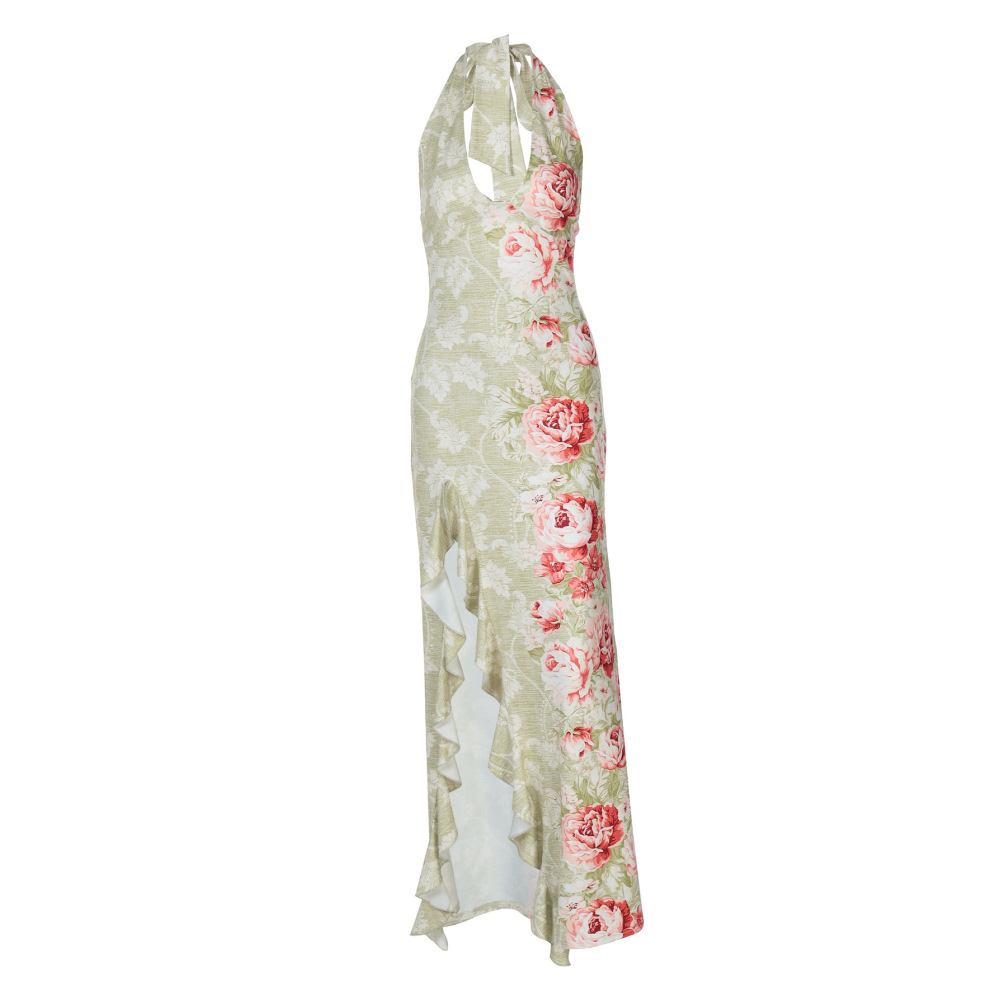 Off Shoulder Ruched Wave Hem Maxi Dress