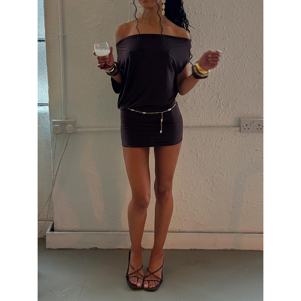 Off - the - Shoulder Irregular Sleeve Short Fitted Wrap Dress 