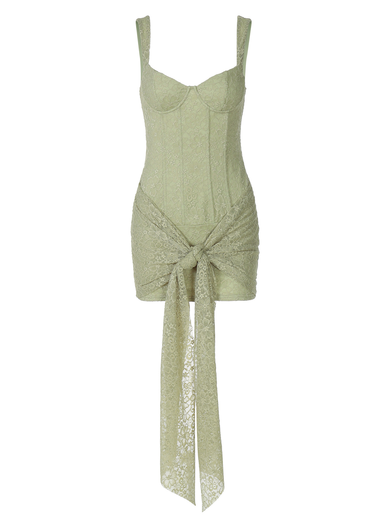 V - Neck Cinched Waist Spliced Tie - up Bustier Dress