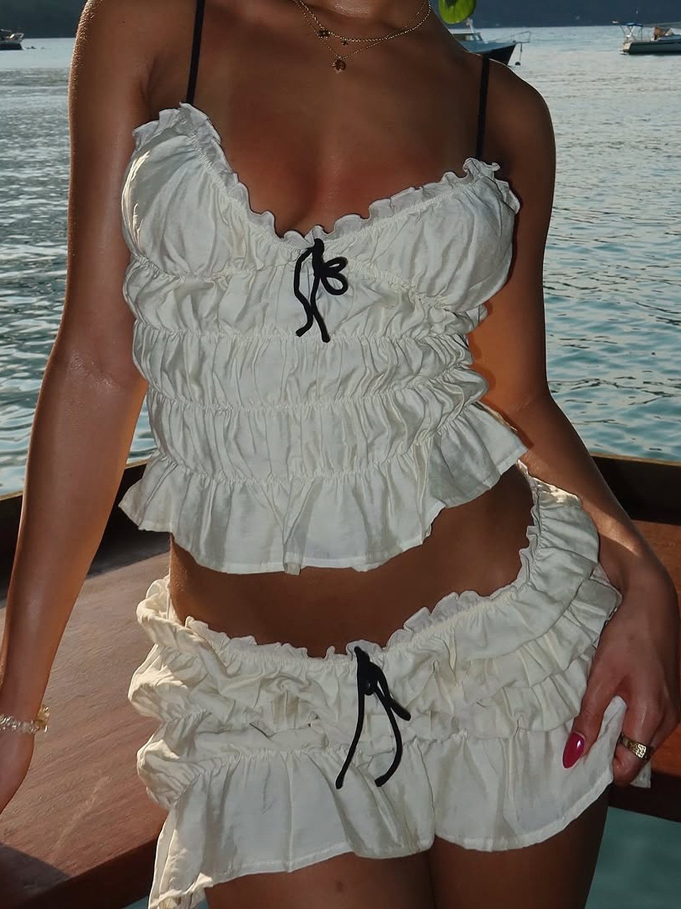 Sweet Style Chiffon Pleated Skirt Set 