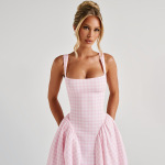 Plaid Print Waist - cinched Sexy Backless Cami Princess Dress