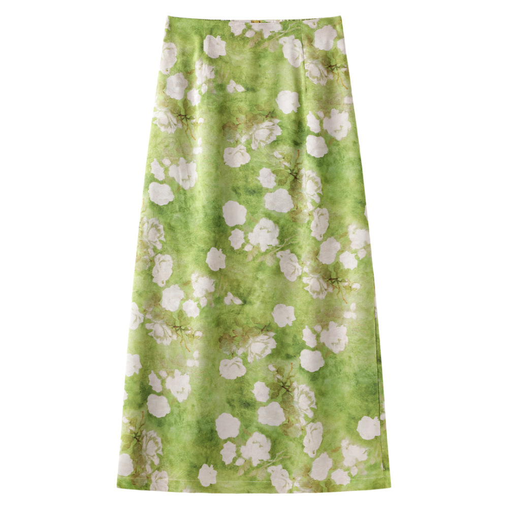 High - waisted Xiangyun Silk A - line Long Package Hip Skirt 