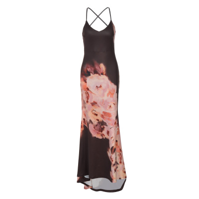 Printed Pleated Sexy Backless Tie - up Dress  01