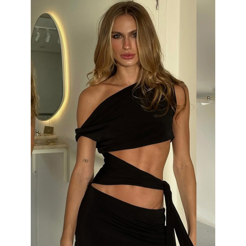 Hollow - out Cropped Lace - up Bodycon Dress