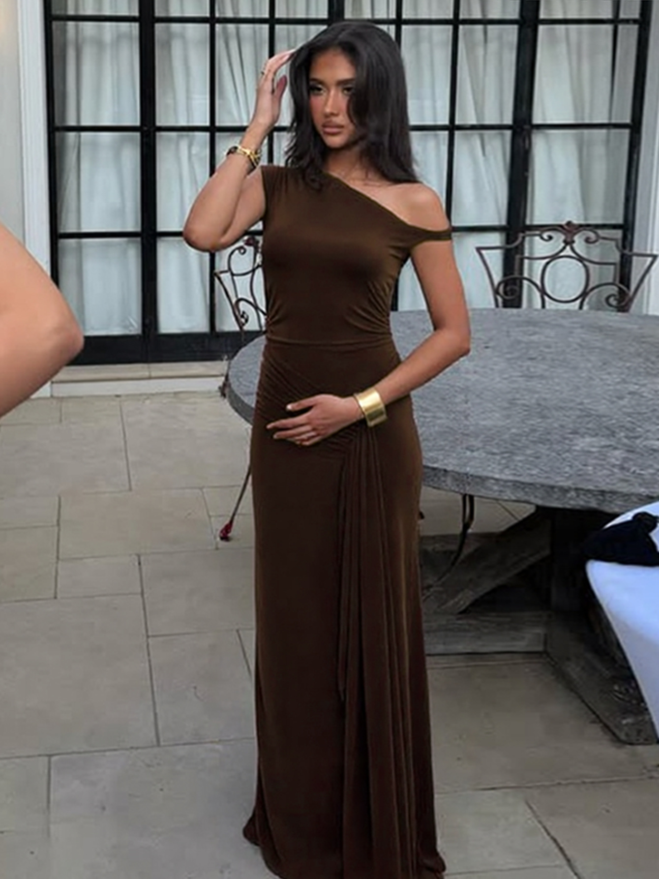 Slit - Neck Sleeveless Tie - up Solid Color Dress