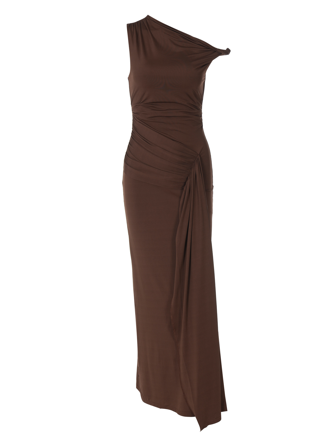 Slit - Neck Sleeveless Tie - up Solid Color Dress