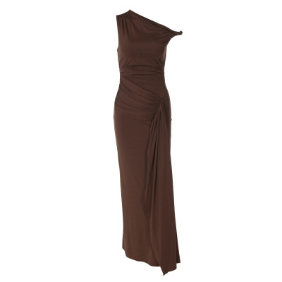 Slit - Neck Sleeveless Tie - up Solid Color Dress 01
