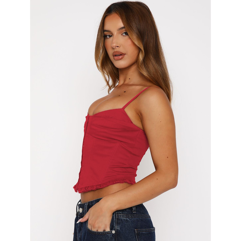Spicy Girl's Slim - Fit Spliced Button - up Detail Ruffle Cami