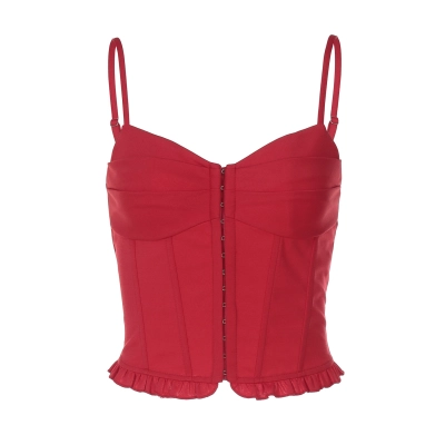 Spicy Girl's Slim - Fit Spliced Button - up Detail Ruffle Cami 01