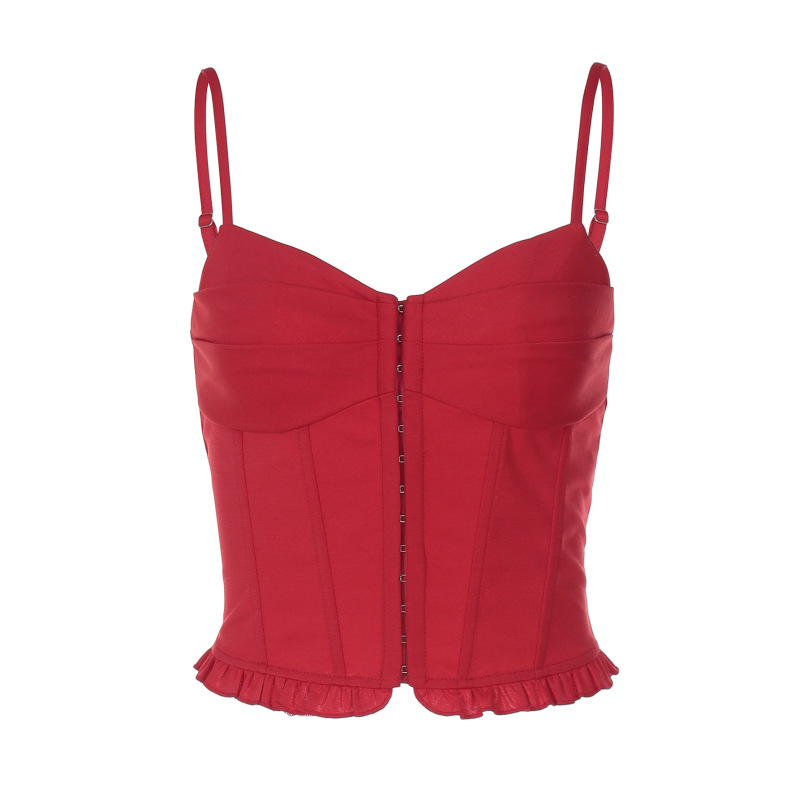 Spicy Girl's Slim - Fit Spliced Button - up Detail Ruffle Cami