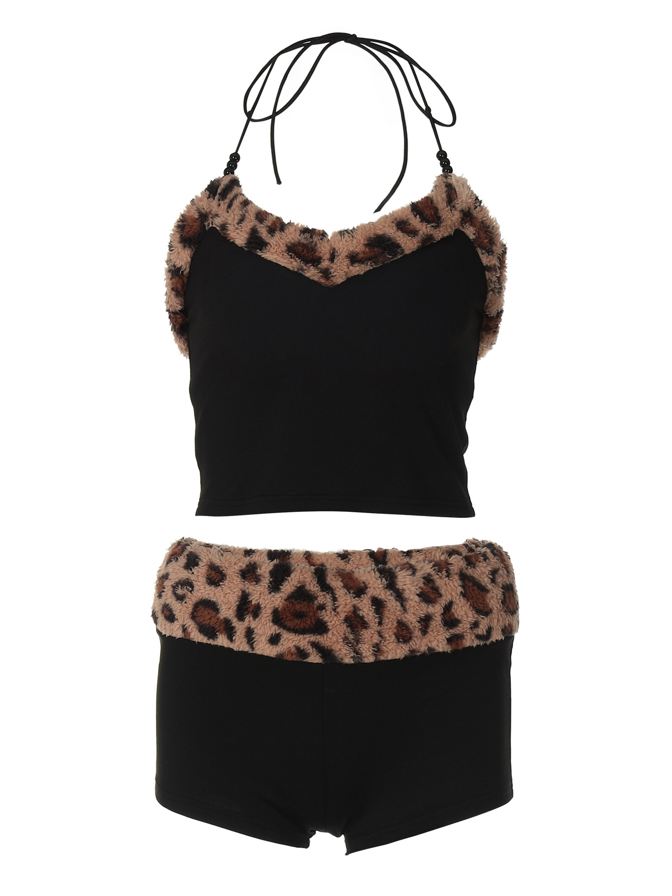 Faux - Fur Leopard Print Bodysuit Set
