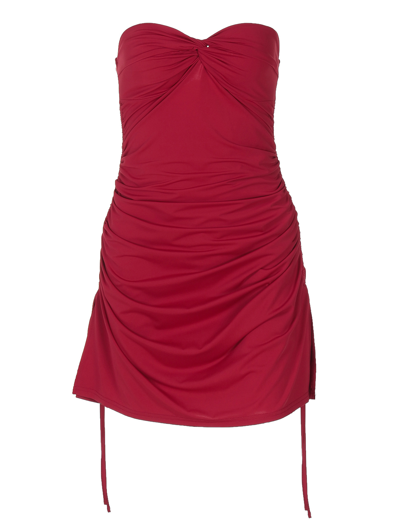 Twisted Knot Ruched Mini Drawstring Dress 