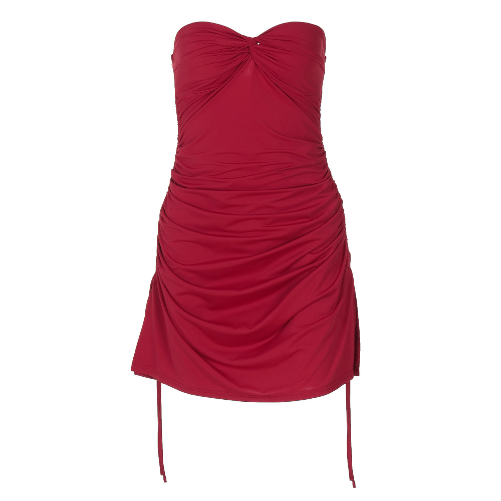Twisted Knot Ruched Mini Drawstring Dress 