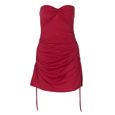 Twisted Knot Ruched Mini Drawstring Dress  01