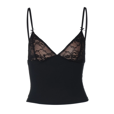 V - neck Lace Splice Crop Cami 01