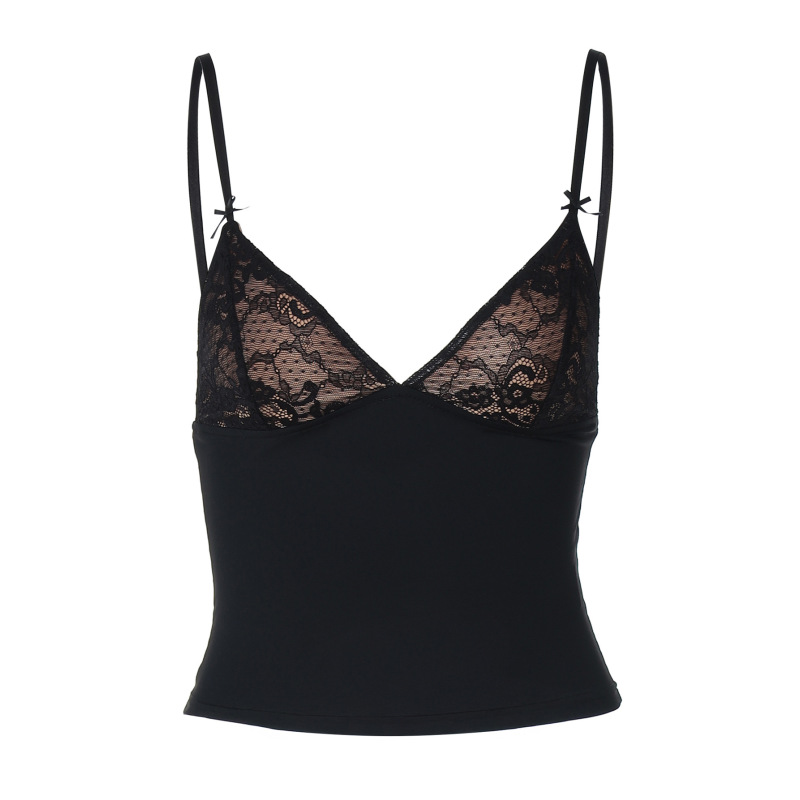 V - neck Lace Splice Crop Cami