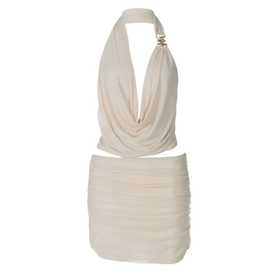 Plunging - Neck Mesh - Spliced Fitted See - through Mini Skirt Set  01