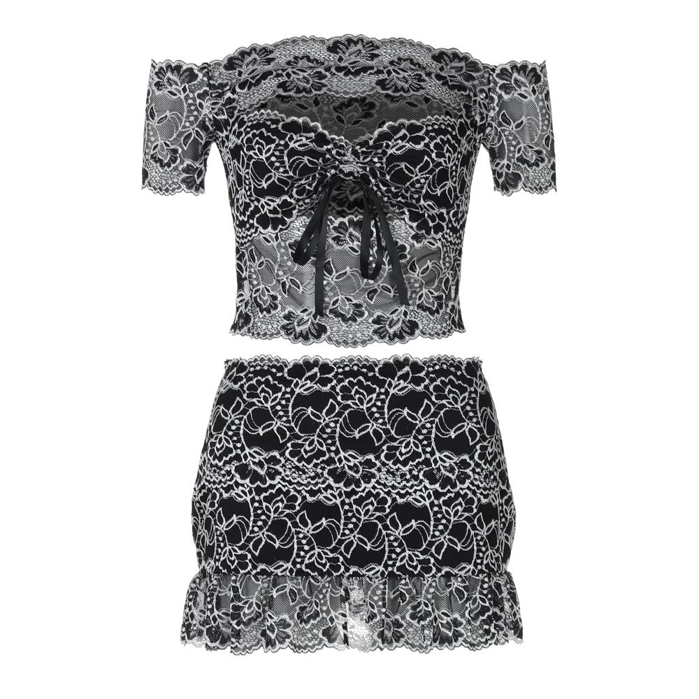 Lace - trimmed Jumpsuit with Off - the - Shoulder Set