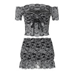 Lace - trimmed Jumpsuit with Off - the - Shoulder Set