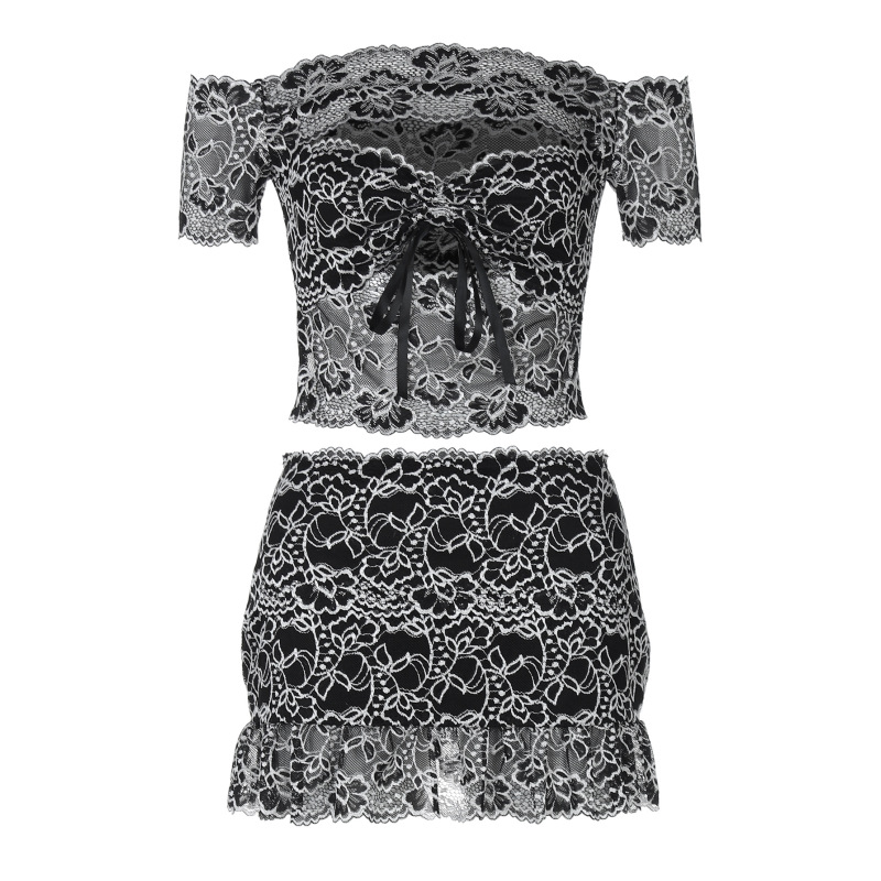 Lace - trimmed Jumpsuit with Off - the - Shoulder Set