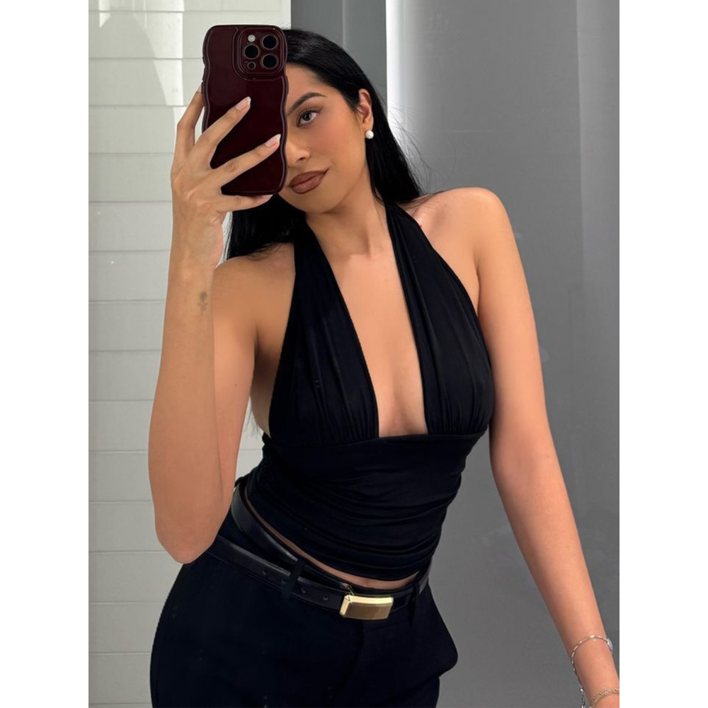 Elastic Halter V - neck Camisole with Straps 