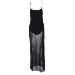 Faux - Leather Spliced Net Yarn Street - style Tube - top Dress 