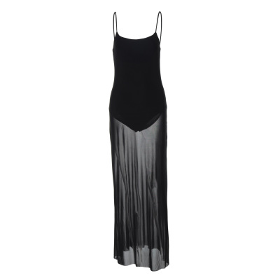 Faux - Leather Spliced Net Yarn Street - style Tube - top Dress  01