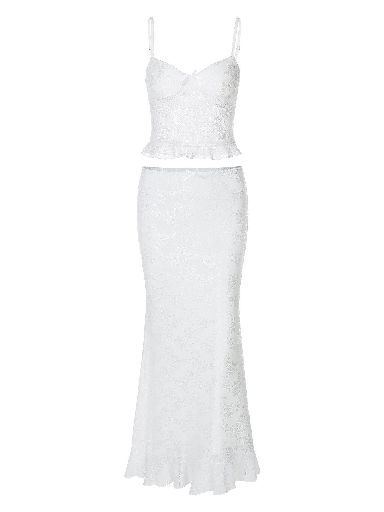 Lace - Trimmed Strapless Slim - Fit Bustier Long Dress Set