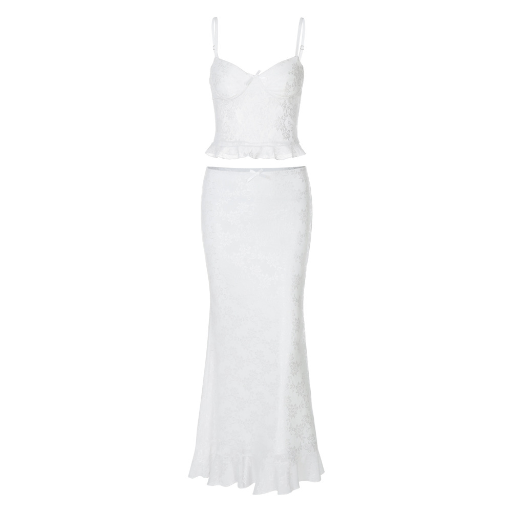 Lace - Trimmed Strapless Slim - Fit Bustier Long Dress Set