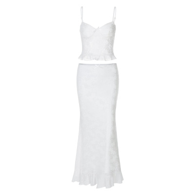 Lace - Trimmed Strapless Slim - Fit Bustier Long Dress Set 01