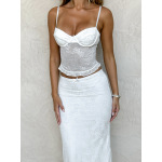 Lace - Trimmed Strapless Slim - Fit Bustier Long Dress Set