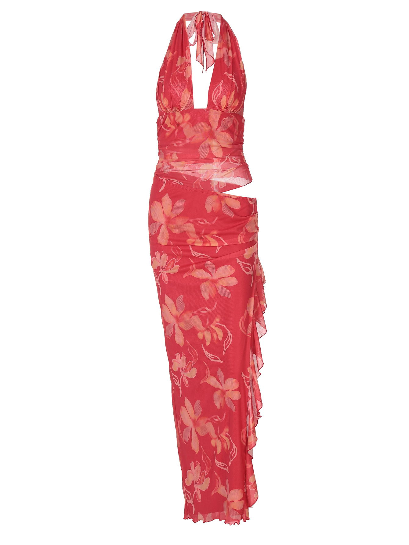 Off - the - Shoulder Ruffled Crop - Waist Long Dress