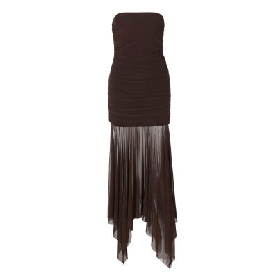 Off - the - Shoulder Sleeveless Pleated Slim - Fit Lace Long Dress  01