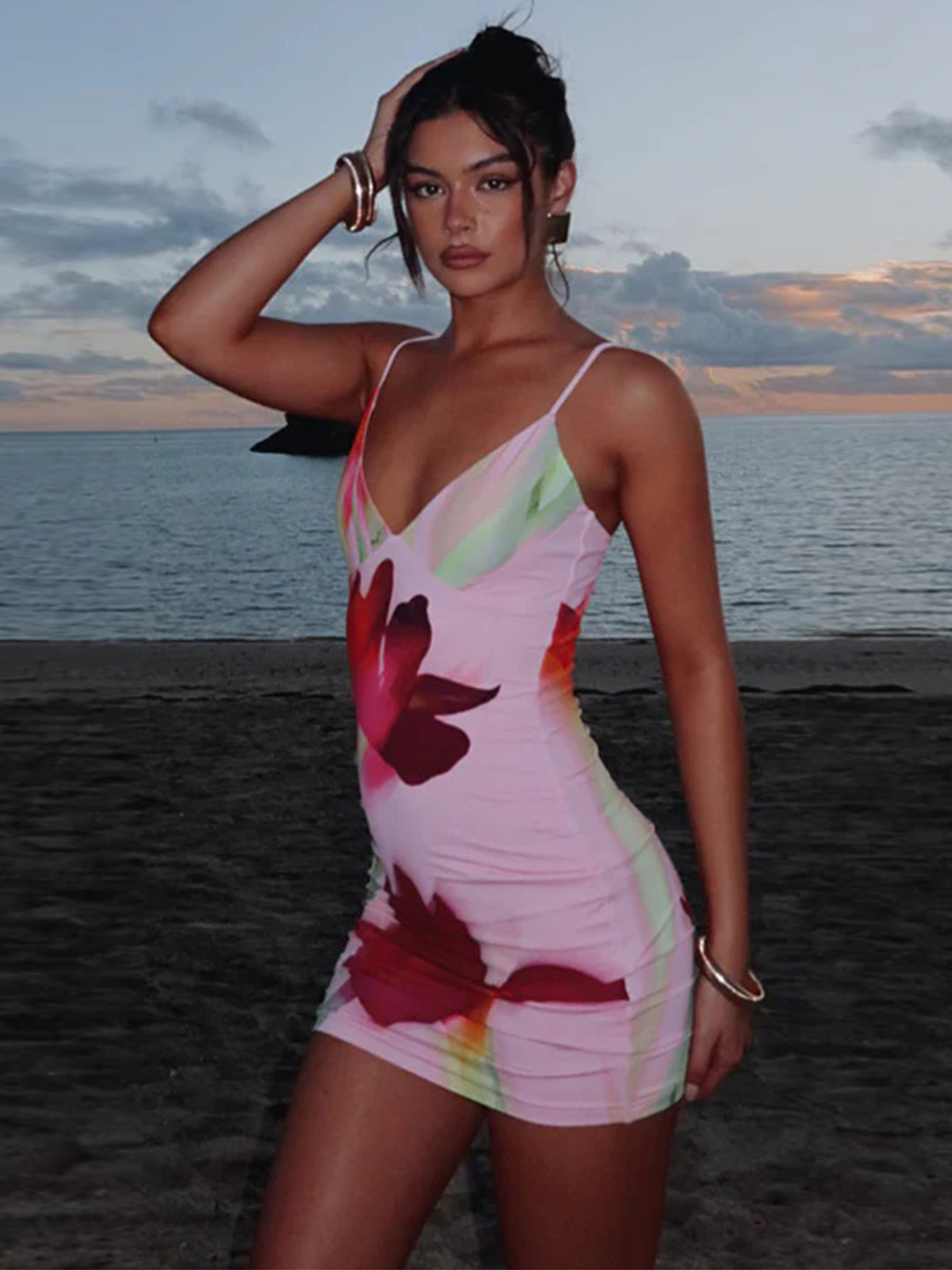 Printed Tube - top Sleeveless Hooded Backless Hip - hugger Dress 