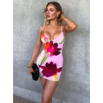 Printed Tube - top Sleeveless Hooded Backless Hip - hugger Dress 