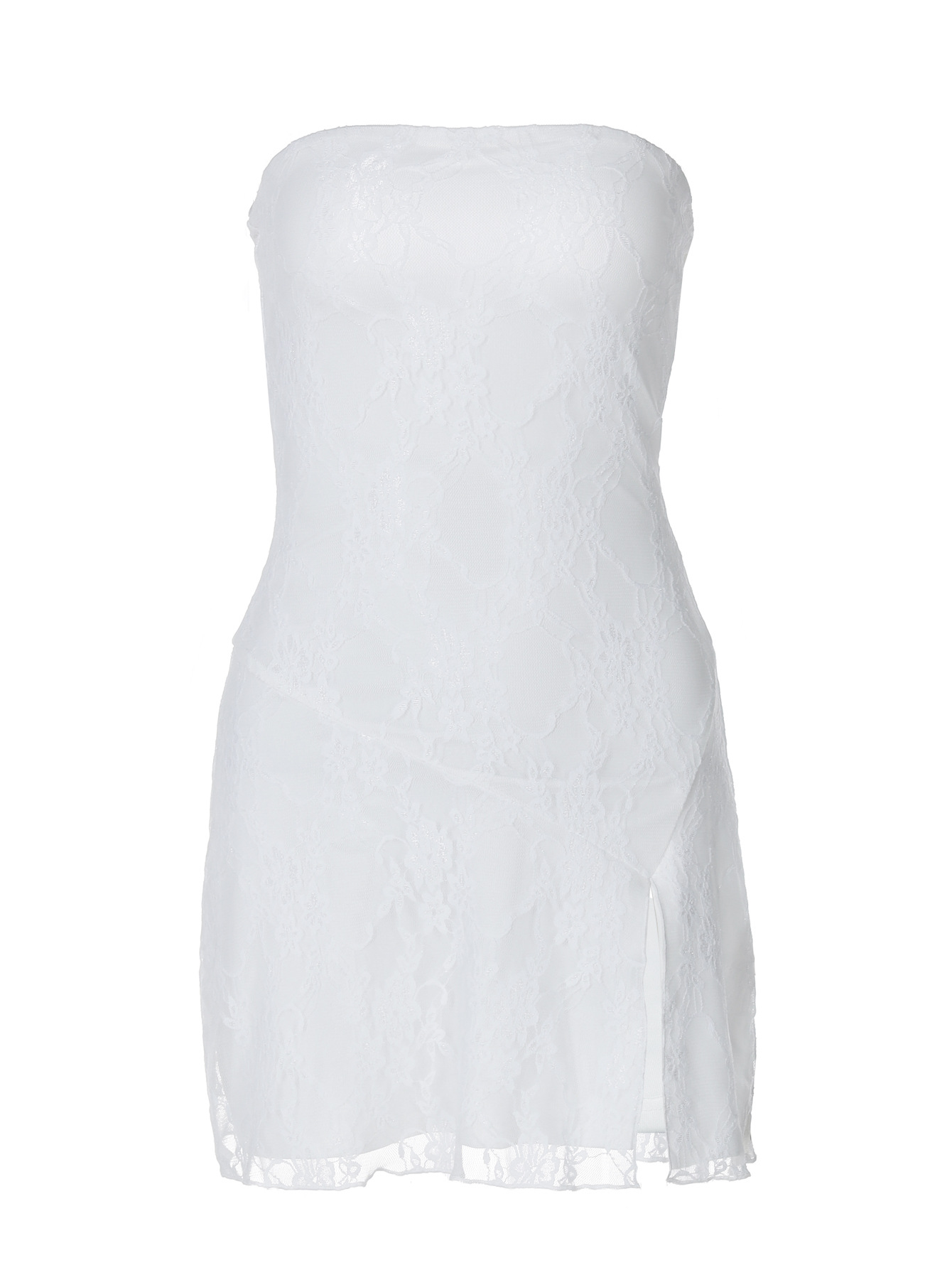 Strapless Lace - Spliced Fitted Sexy Slit Short Dress