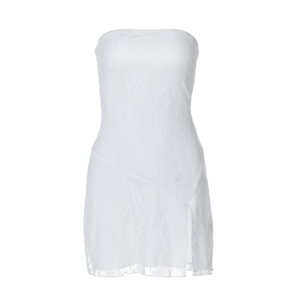 Strapless Lace - Spliced Fitted Sexy Slit Short Dress
