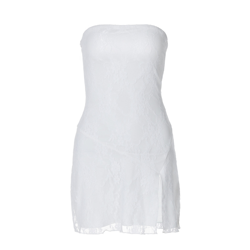 Strapless Lace - Spliced Fitted Sexy Slit Short Dress