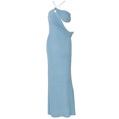 Hollow - out Oblique - neck Tie - up Elegant Fitted Dress 01