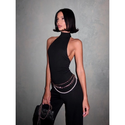 Backless Halter Top & Flared Leggings Set 02