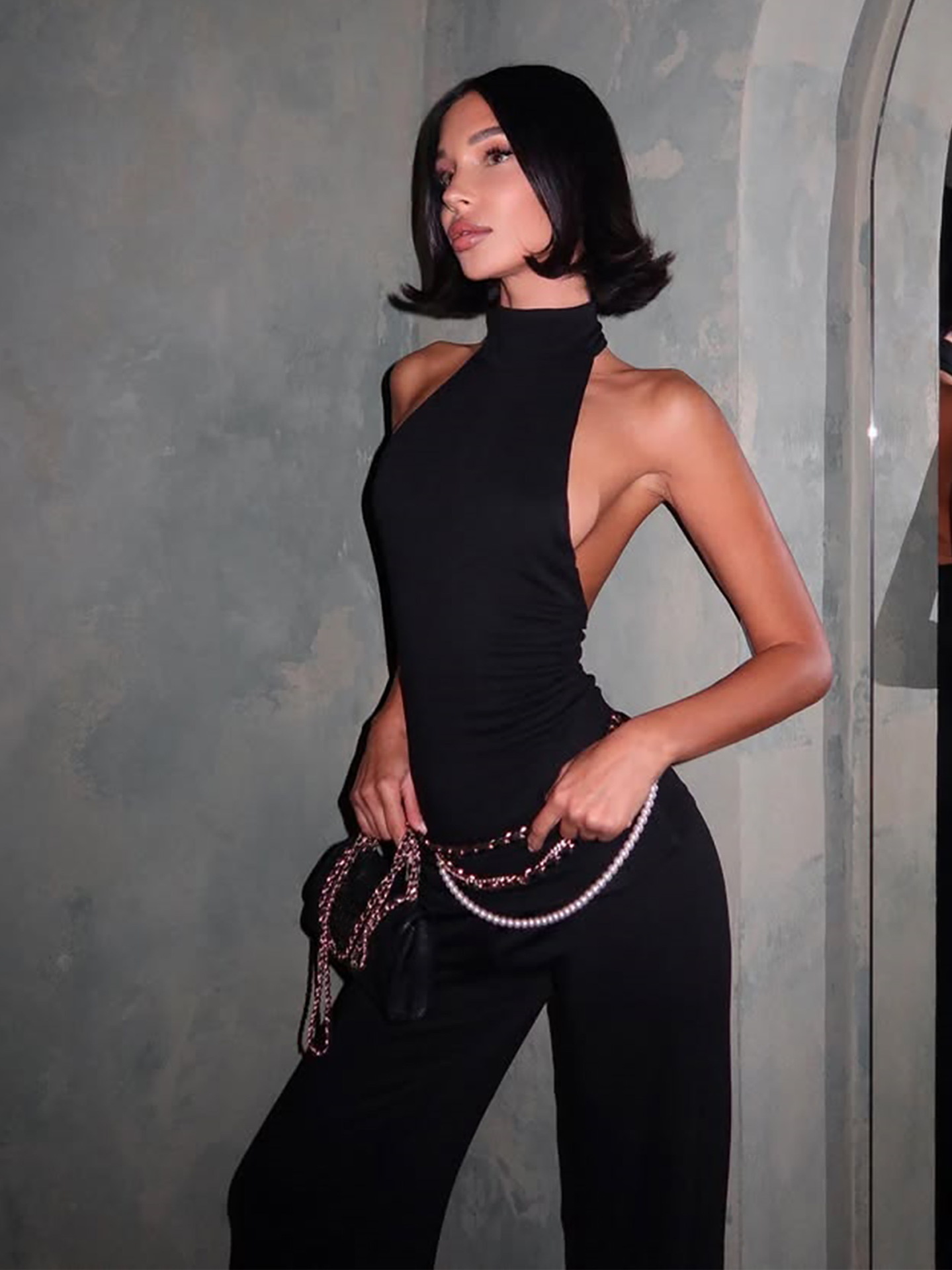 Backless Halter Top & Flared Leggings Set