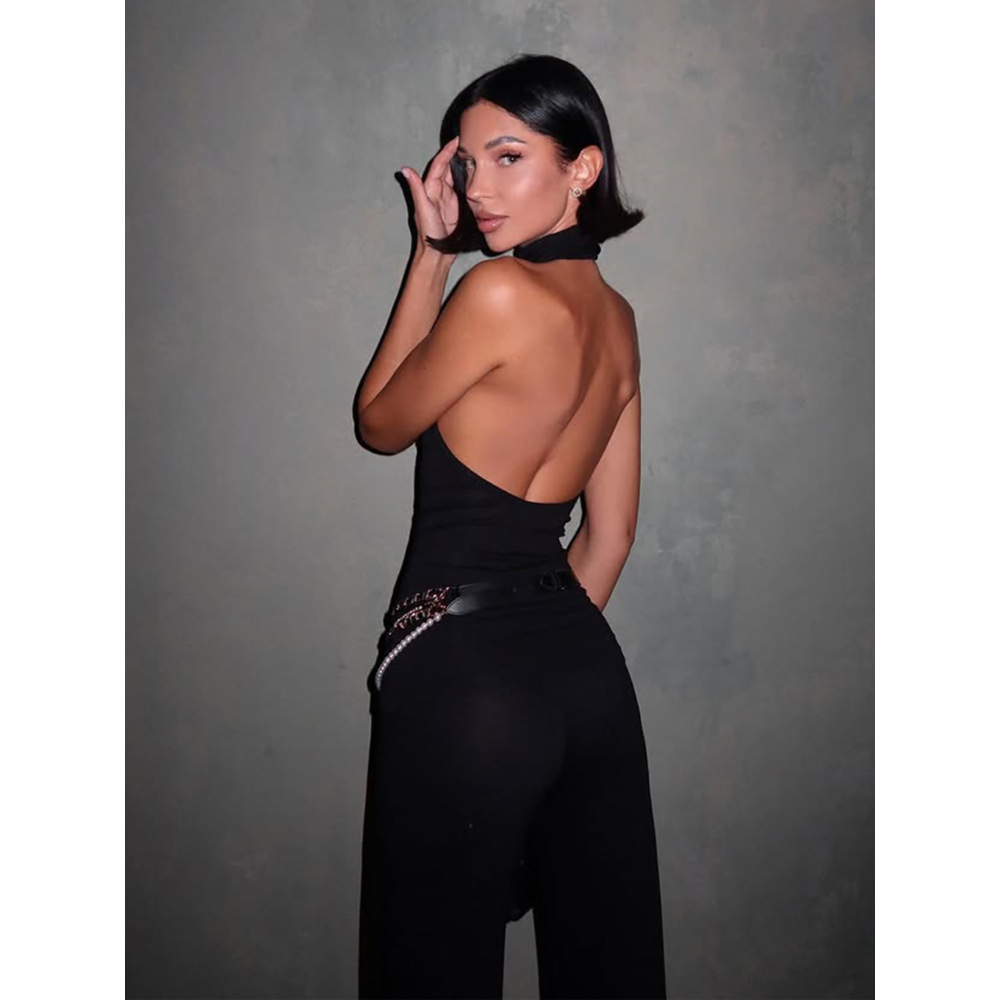 Backless Halter Top & Flared Leggings Set