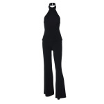 Backless Halter Top & Flared Leggings Set